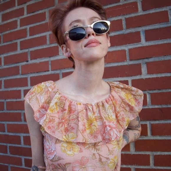 70s Pink & Yellow Floral Ruffle Dress - Picture 3 of 7
